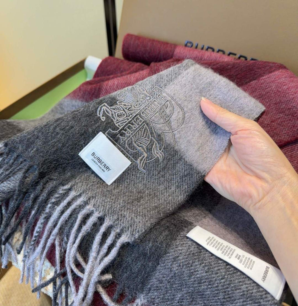 Burberry Burgundy Plaid Fringed Scarf